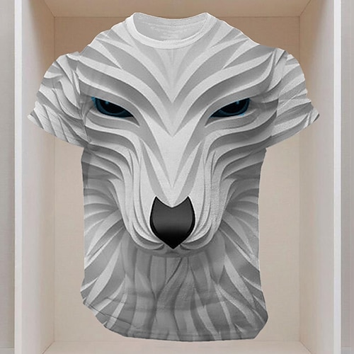 Amerikanischer Unabhängigkeitstag Herren Wolf T Shirt Kurzarm T-Shirt 3D-Druck Rundhalsausschnitt Hemd Streetstyle Party Geburtstag Straße Weiß Sommer Frühling Bekleidung S M L XL XXL XXXL Image