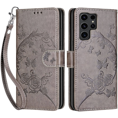 Handy Hülle Handyhüllen Für Samsung Galaxy S25 S24 S23 S23 FE S22 S21 Ultra Plus A55 5G A35 5G A25 A15 Rückseite Mit Ständer Magnetisch Mit Handgelenkschlaufe Retro TPU PU-Leder Image