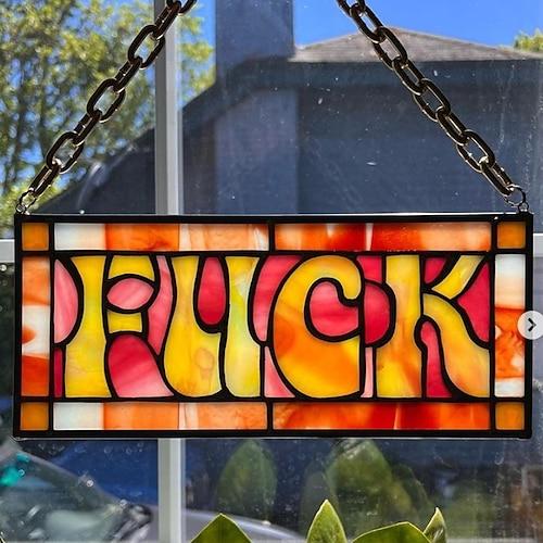 Fck-Sonnenfänger, das Fck-Panel, Sonnenfänger für Innenfenster, lustige Buntglas-Fck-Panels, Deko-Sonnenfänger für Fenster und Wand mit Metallkette, Buntglas-The-Fck-Panel