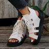 Women's Platform Sandals Strappy Sandals Roman Sandals Summer Shoes Comfortable Lace Up Sandals Retro Sandals Black White