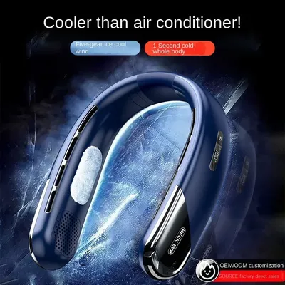 10000mAh Portable Neck Fan Mini Bladeless Silent Neckband Fan USB Rechargeable 3 Speeds Mute