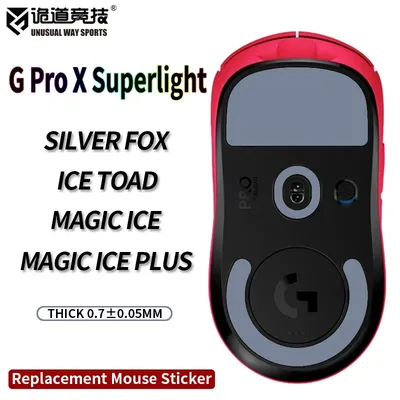 UnusualWaySports Mouse Skates Feet Logitech G Pro X Superlight Glides Curve Edge Silver Black Fox