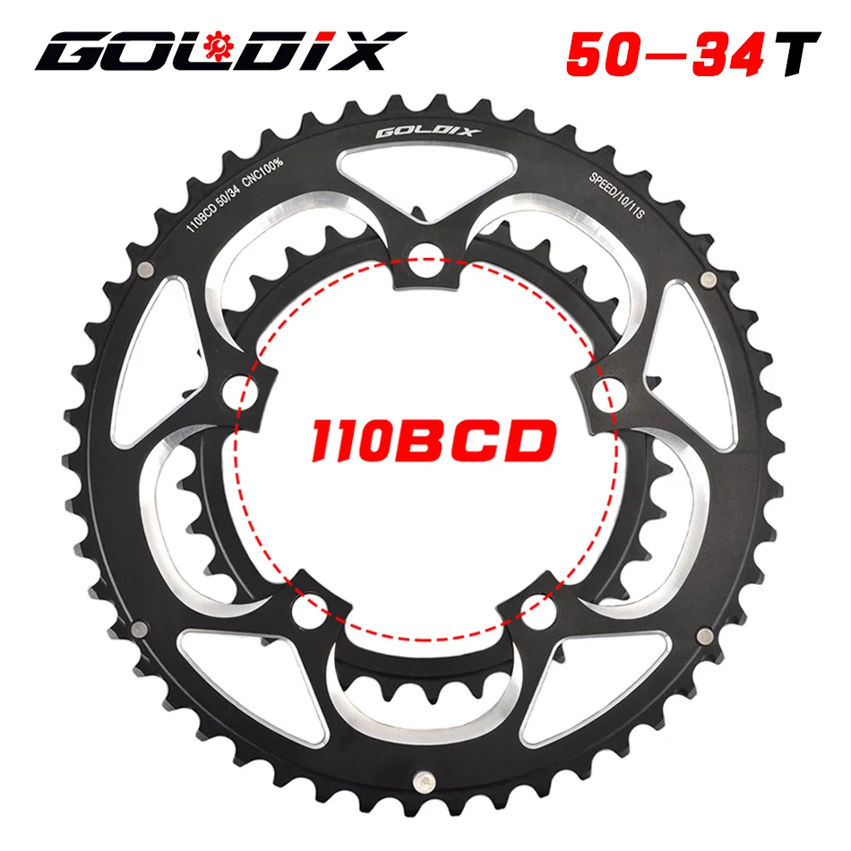 GOLDIX 110BCD Doppio Corona 50-34T per Guarnitura Bici Da Strada/Bici Pieghevole 9S/10S/11S Velocità Ruota A Catena Ultraleggera