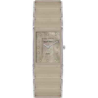 Keramikuhr JACQUES LEMANS "Dublin", braun (beigefarben, silberfarben), Armbanduhren, Damen, Quarzuhr, Armbanduhr, Damenuhr, Perlmutt-Zifferblatt,Keramikarmband Image