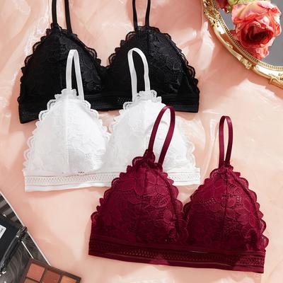 TEMU 3pcs Simple Solid Floral Lace Bra, Comfy & Breathable Triangle Cup Bra, Women's Lingerie & Underwear Image
