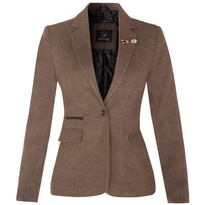 Damen-Tweed-Blazer im 1920er-Jahre-Stil mit Fischgrätenmuster in Hellbraun