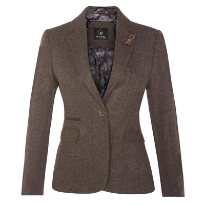 Brauner Tweed-Blazer im 1920er-Jahre-Stil mit Fischgrätenmuster für Damen