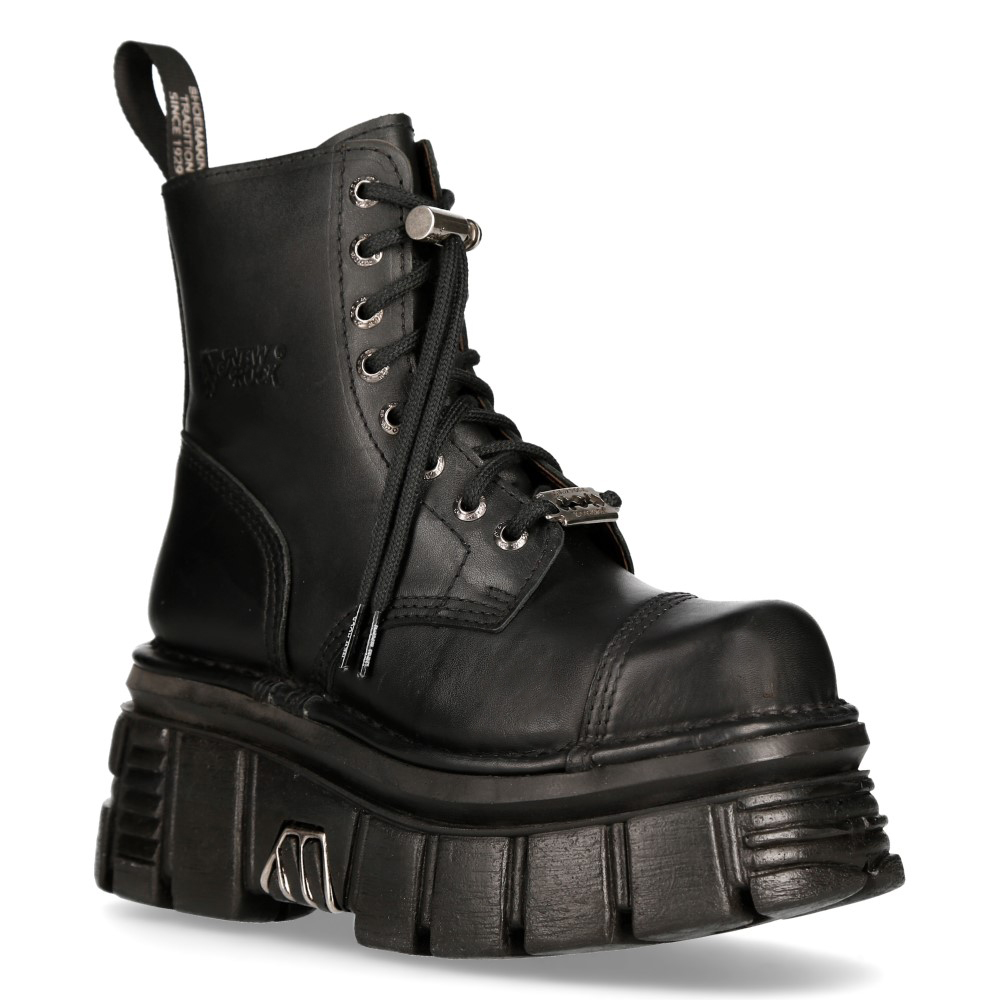 New Rock Combat Tower-Stiefel aus schwarzem Leder – M-NEWMILI083-S21