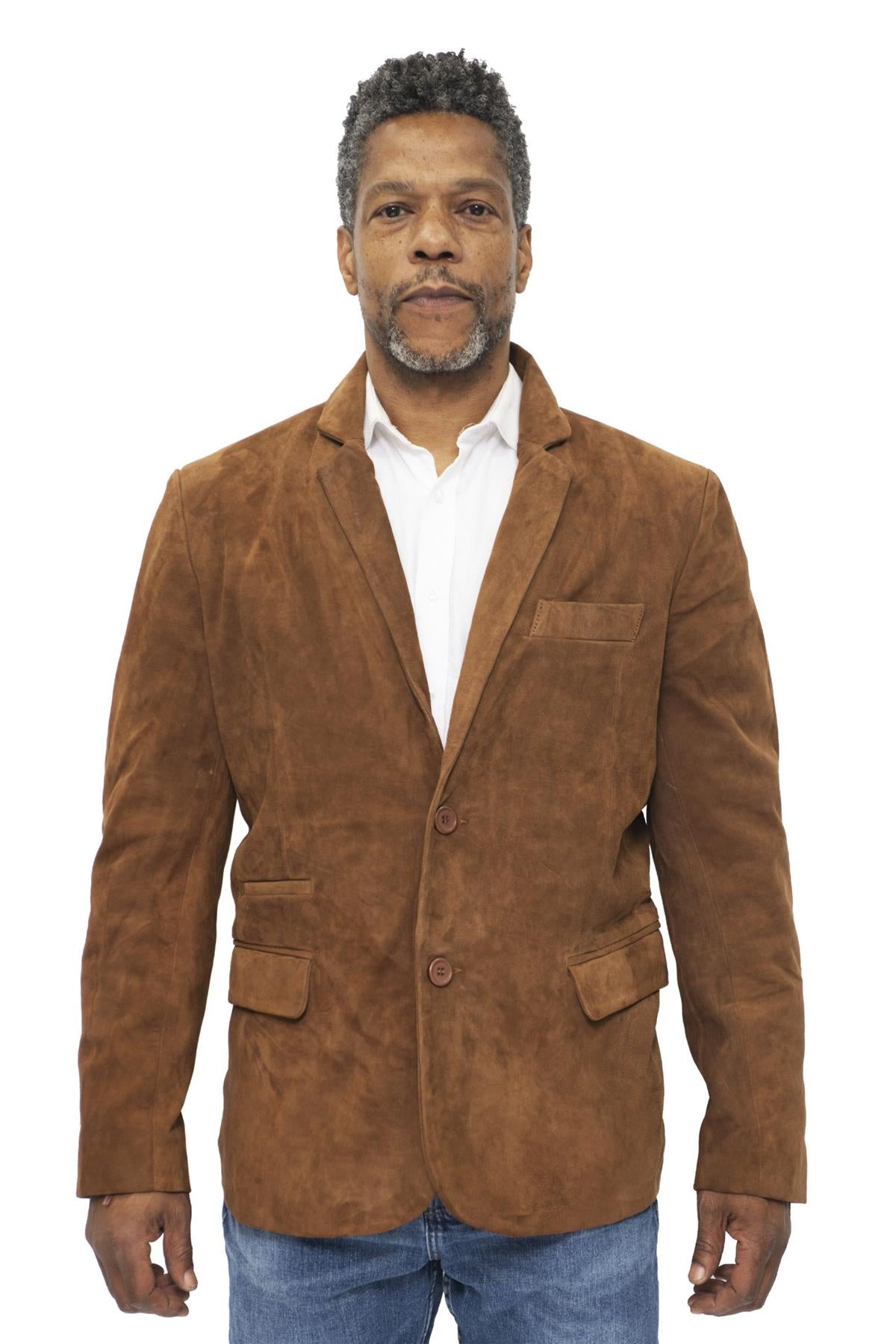 Schlanker italienischer Herren-Blazer aus Ziegenveloursleder – Alexandria Image