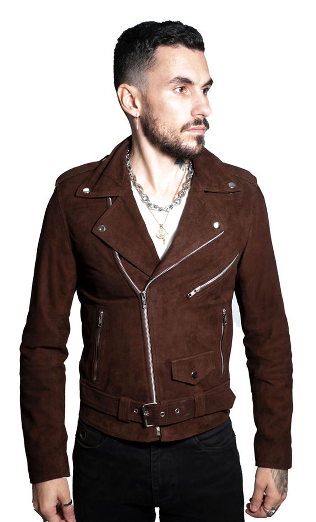 Herren-Brando-Bikerjacke aus Ziegenveloursleder – Melbourne Image