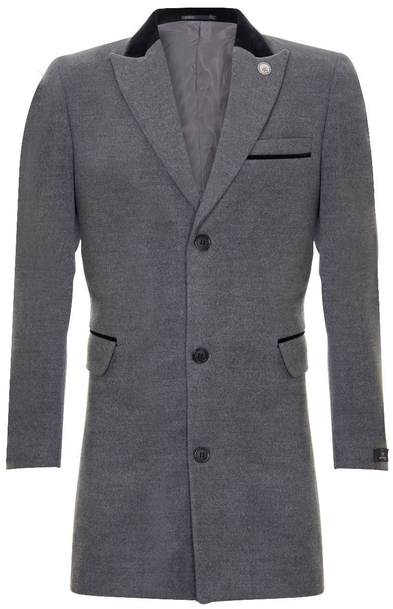Herren 3/4 grauer langer Crombie-Mantel, Fischgrät-Tweed-Mantel, Peaky Blinder