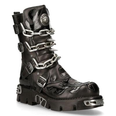 New Rock Schwarze Gothic-Stiefel mit Spikes bis zur Wade-727-S1