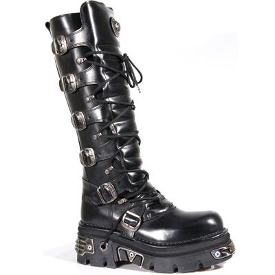 New Rock Kniehohe Gothic-Stiefel aus schwarzem Leder-272-S1 Image
