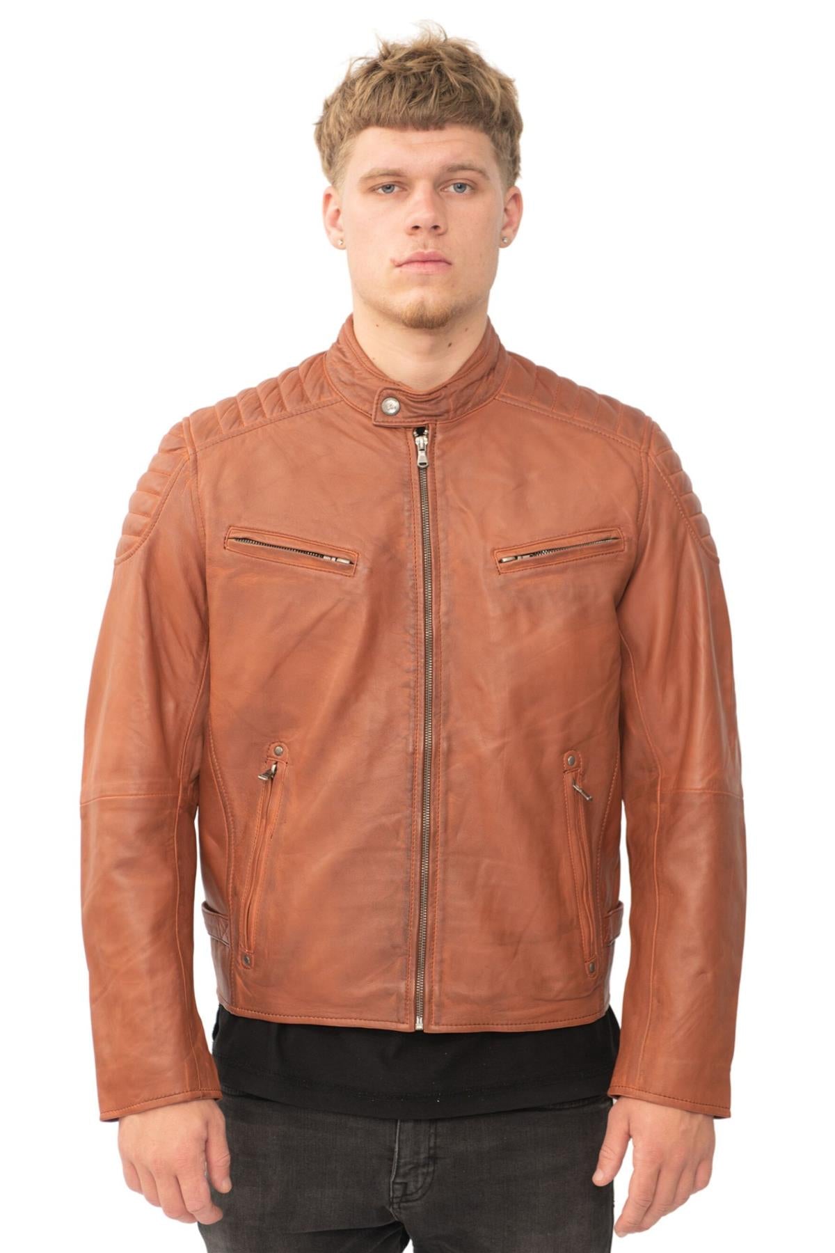 Gesteppte Herren-Bikerjacke aus Leder – Berlin Image