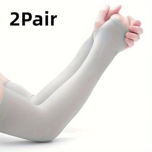2 Paar lange, einfarbige Sonnenärmel, dünne, hochelastische, kühlende Armstulpen, Sommersportärmel zum Laufen, Angeln, Reiten Image