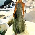 abito casual da donna abito svasato abito a pois abito lungo abito maxi abito in chiffon plissettato verde nero blu stampa senza maniche primavera estate scollo all'americana vacanza spiaggia quotidiano 2023 s m l xl