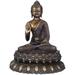 Bungalow Rose Vitarka Mudra Buddha Upon a Luxuriant Lotus Pedestal Figurine 11.0 H x 10.0 W x 8.0 D in yellow in Gold;bronze | Wayfair