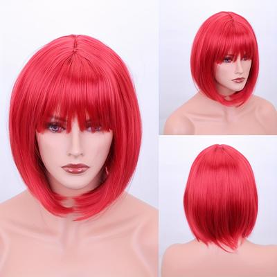 Colorful Bob Cut Wig With Bangs Short Straight Wig Synthetic Wig Beginners Friendly Heat Resistant Wig Party Wig For Women Music Festival