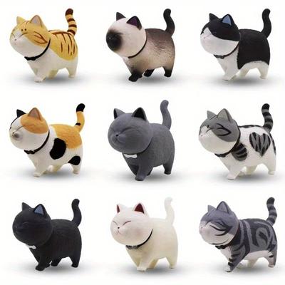 TEMU 9pcs Miniature Cat Figurines Set, Cute Pvc Simulation Kittens For Car Dashboard, Cake Decor, Desk Display, Assorted Feline Ornaments