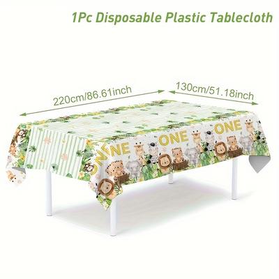 TEMU 1pc, Wild 1 Animal Tablecover, 130x220cm Disposable Tablecloth, Theme Party Supplies, Wild 1 1st Birthday Party Supplies Decoration Table Cover Image