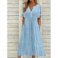 Damen Lässiges Kleid Sommerkleid Faltenkleid Glatt Spitze Rüschen V Ausschnitt Midikleid Modisch Elegant Outdoor Täglich Kurzarm Lockere Passform Weiß Rosa Blau Sommer Frühling S M L XL XXL