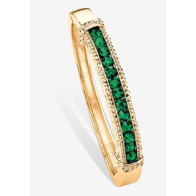 Women's 3.24 Cttw. Round Pave Simulated Emerald Goldtone Bangle Bracelet 8" by PalmBeach Jewelry in Green