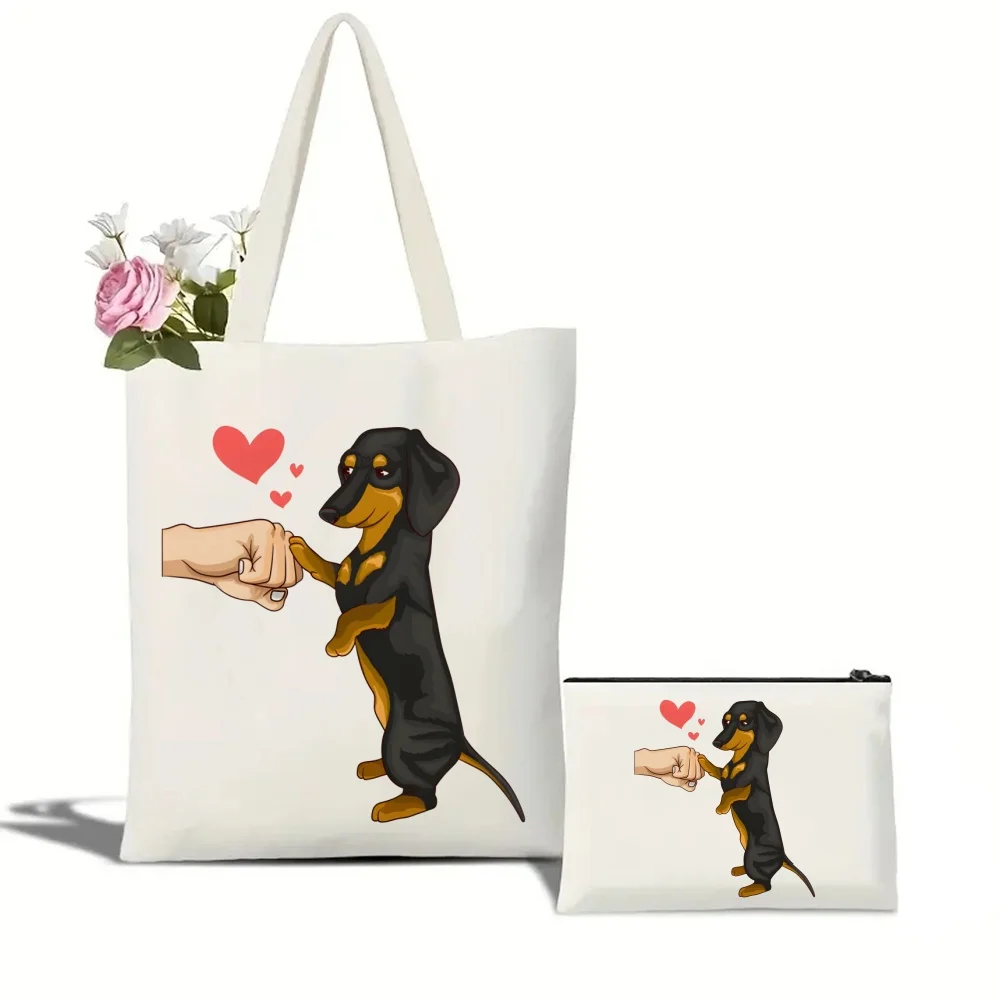2-teiliges Einkaufstaschen-Set „Anatomie-Dackel-Hund I Do What I Want“, Umhängetasche mit großem Fassungsvermögen, wiederverwendbare Einkaufstasche mit Münzgeldbörse Image