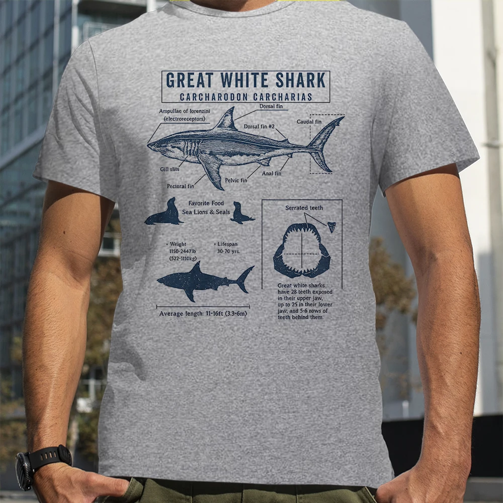 Great White Shark Anatomy Shark Lovers T-Shirt Sommer Männer Straße Hip Hop Punk Stil Junge Lose Übergroße Casual Fashion Tees