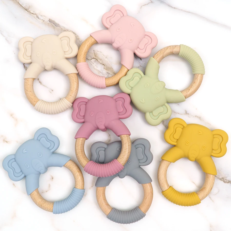 1PC Baby Silikon Beißring Spielzeug BPA FREI Infant Holz Ring Gesundheit Pflege Zahnen Kauen Spielzeug Neugeborenen Geschenke Für Baby zubehör Image