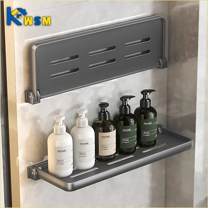 Étagère de salle de bain pliable en aluminium, organisateur de vanité de salle de bain, organisateur suspendu sans trou, organisateur de vanité, organisateur de salle de bain