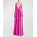 Pleated Deep V-Neck Backless Gown