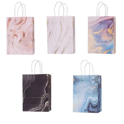 5Pcs Gift Bag Paper Bag Marble Design Handbag for Birthday Wedding Gift Party Decoration Packaging