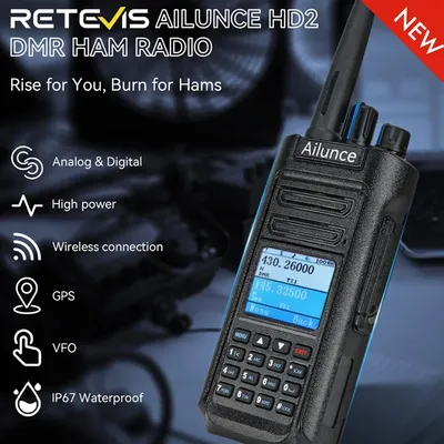 Retevis Ailunce HD2 Walkie Talkie DMR Radio UHF VHF Ham Radio IP67 Waterproof Long Range DMR Digital Radio Bluetooth