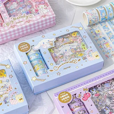Sanrio Kuromi Cinnamoroll Stickers Gift Box Kawaii Kitty Melody Anime Hand Account Guka Decoration