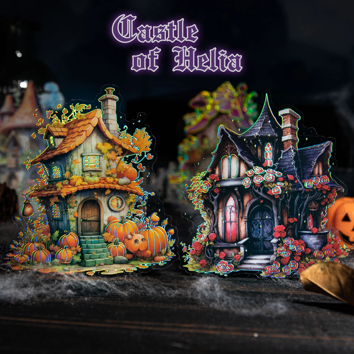 10pcs/bag PET Stickers Gothic Style Castles of Helia Witch Halloween Elements DIY Decorative Handbook Scrapbook Materials