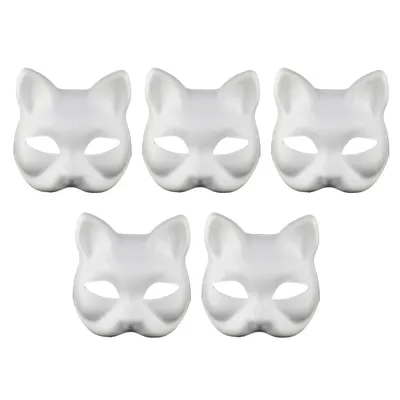 3/5pcs Paper Blank White Mask Halloween Cosplay Cat Fox DIY Paintable Half Face Mask Animal Costume