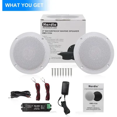 Herdio 2PCS 4 Inch Ceiling Bluetooth Speaker Kit Water Resistant 160W Marine Speakers For Bathroom