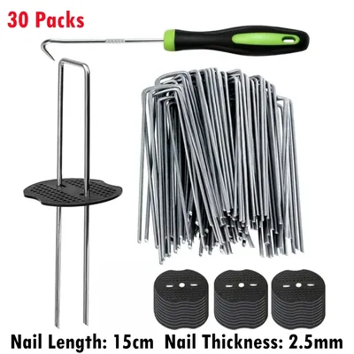 30 Packs Stainless Landscape U-Shaped Staples With Mats & Precision Hook for Garden Landscaping