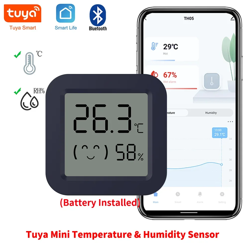 Bluetooth Temperatur Feuchtigkeit Sensor Mini LCD Bildschirm Smart Tuya APP Remote Voice Control Google Thermometer Hygrometer Image