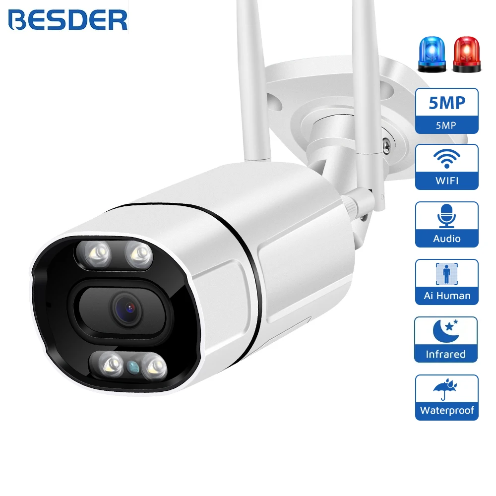 5MP IP Kamera Wifi Outdoor Ai Menschliches Erkennen Audio Hause Drahtlose Kamera 1080P HD Farbe Infrarot Nachtsicht Sicherheit CCTV Kamera Image