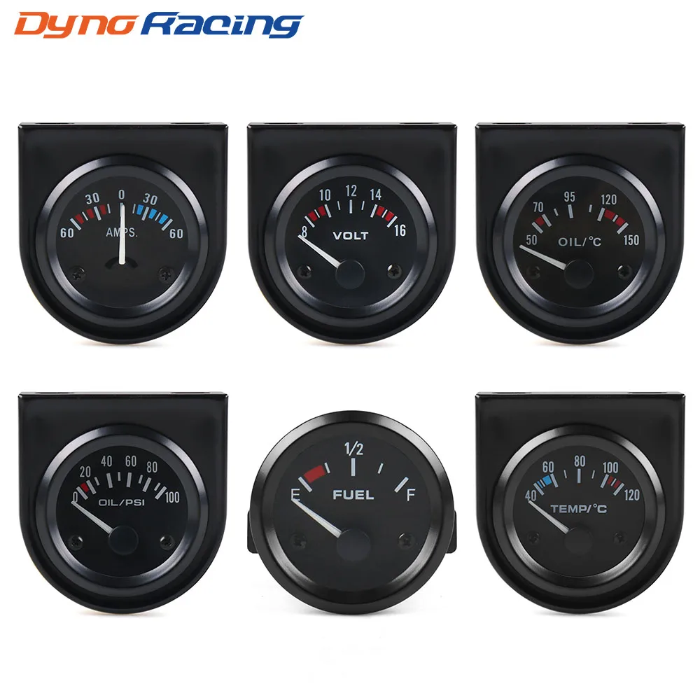 2 POLLICI 52 MILLIMETRI Nero Voltmetro Temperatura dell'acqua Indicatore di temperatura dell'olio Pressa dell'olio Indicatore di livello del carburante AMP Meter Kit di triplo calibro Contatore per