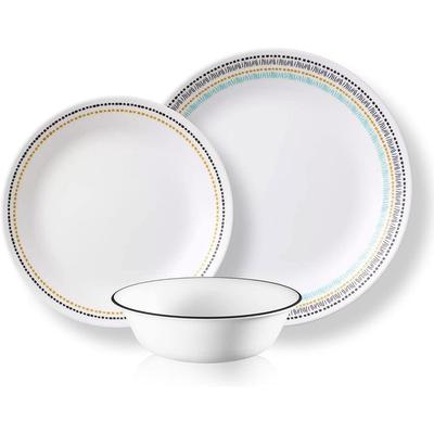 Corelle Vitrelle Glass Round Dinnerware Set, 12 Piece Set, Service for 4, Paloma - White