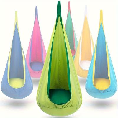 TEMU 1pc Pod Swing Seat - Indoor/outdoor Hanging Hammock Chair With Inflatable Pillow And Pocket - Supports Up To 176lbs - Relaxation And Playtime, Hanging Hammock Chair With Inflatable Pillow Image