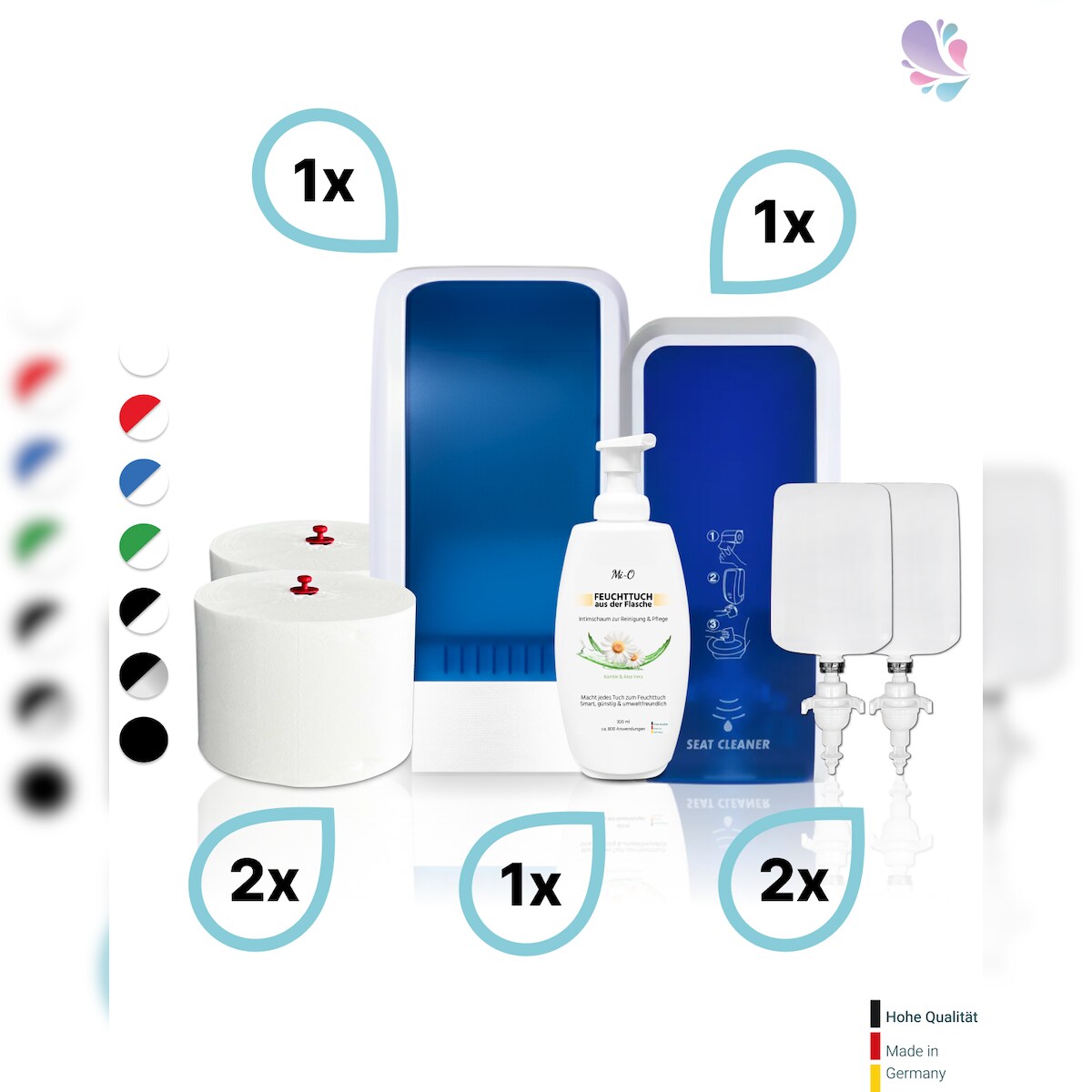Blanc HYGIENIC KOMPLETT-SET Toilettenkabine: Toilettenpapierspender + SENSOR Sitzreinigung + Reinigungsschaum + Füllmittel Image