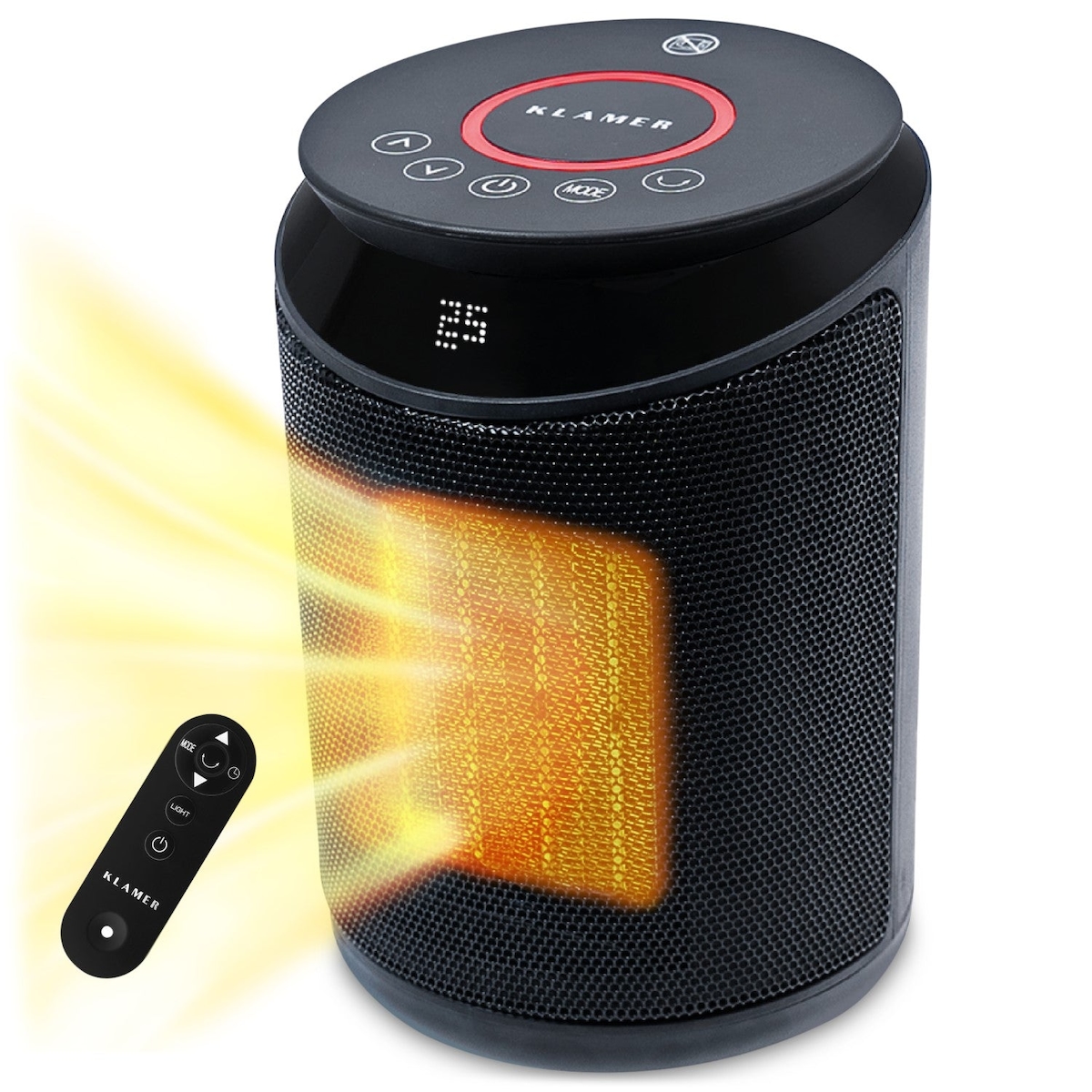 KLAMER Heizlüfter 2000 W, PTC Keramik Heizlüfter energiesparend, 3 Heizstufen inkl. Eco-Modus, 9 Std. Timer, Thermostat, Überhitzungs- & Kippschutz m… Image