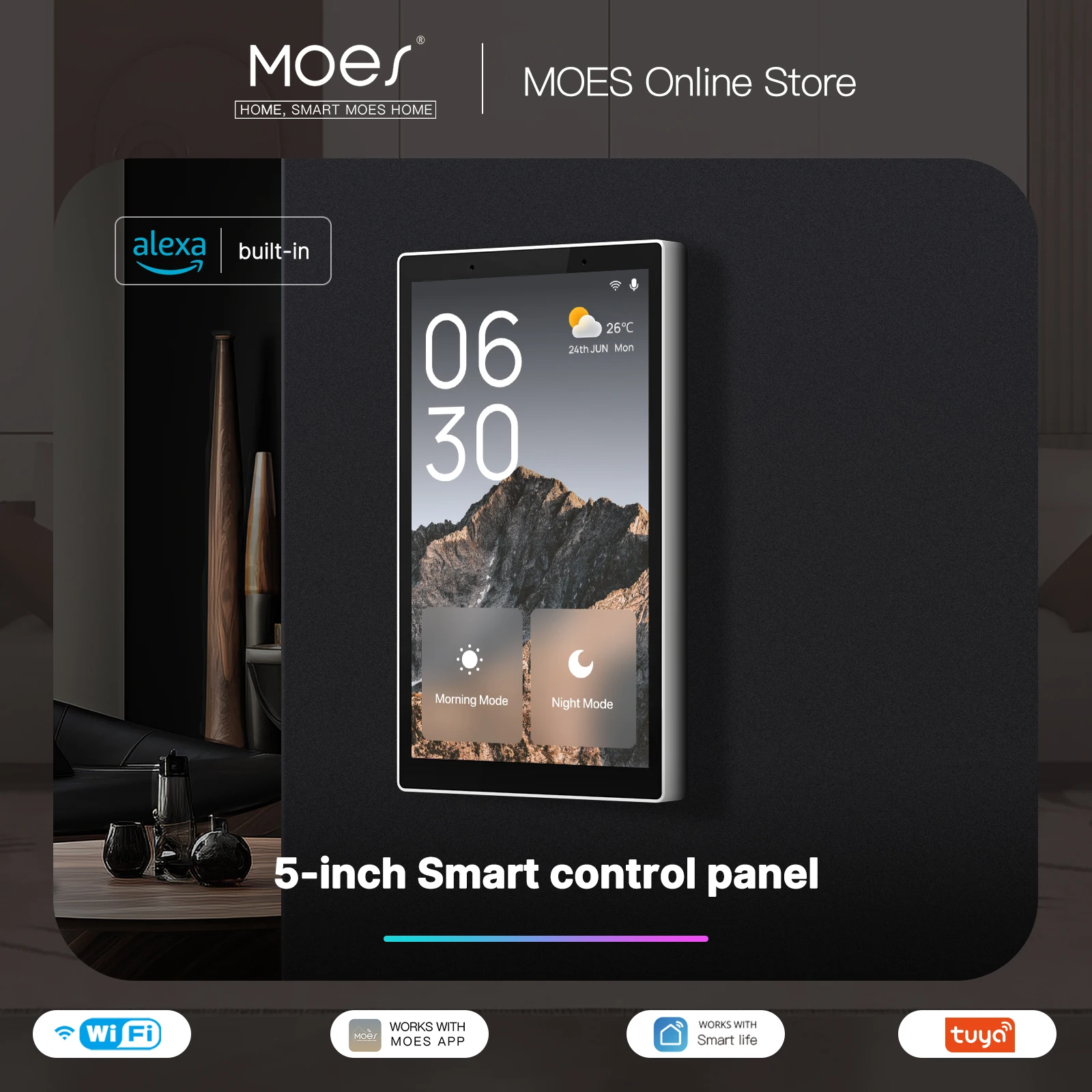 MOES Tuya Wifi Smart Touch Screen da 5 pollici Pannello di controllo centrale degli Stati Uniti Controllo vocale Alexa e ZigBee Gateway Controllo scena integrato