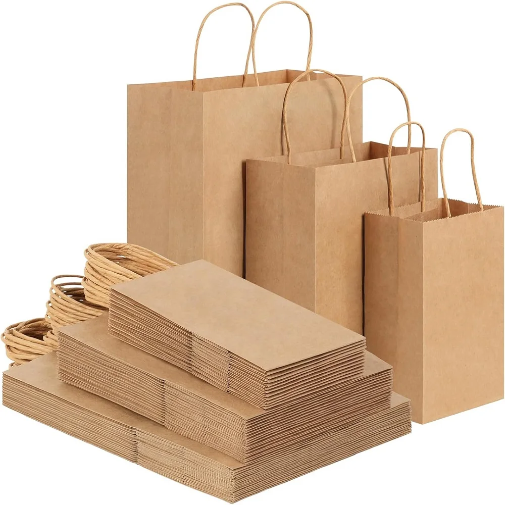 Sacchetti regalo di carta da 50 pezzi con manici Sacchetti per la spesa di carta sfusa Sacchetti Kraft Sacchetti per bomboniere Sacchetti per merci al dettaglio Sacchi