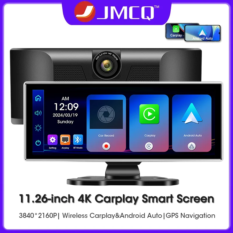 11,26 Zoll 4K Dash Cam Wireless CarPlay Android Auto Smart Screen Video Recorder Monitor Vorne Und Hinten Dual Objektiv GPS Auto DVR Image