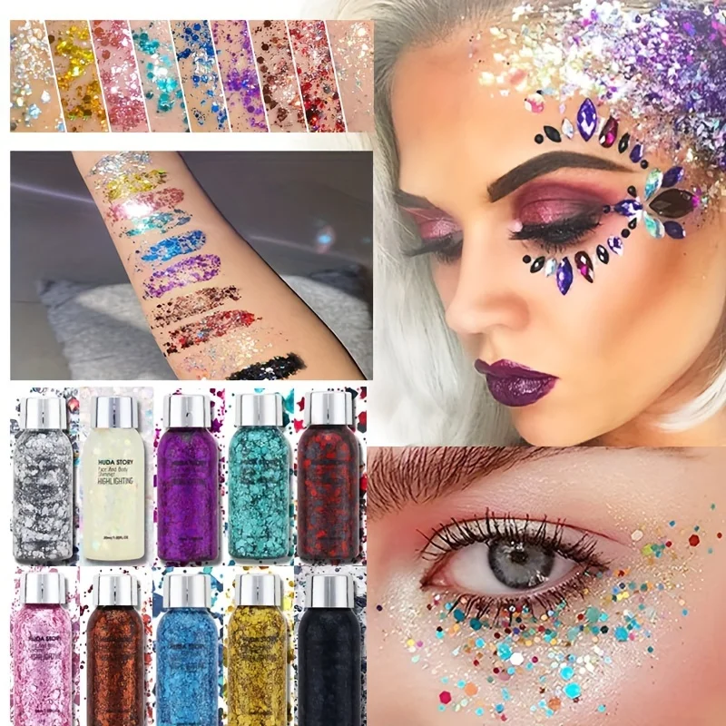 Glitzer Pailletten Gel Lidschatten Creme Gesicht Kristall Pailletten Gel Schimmer Hochglanz Lidschatten Nagel Haar Glitter Gel Bühne Make-up Image