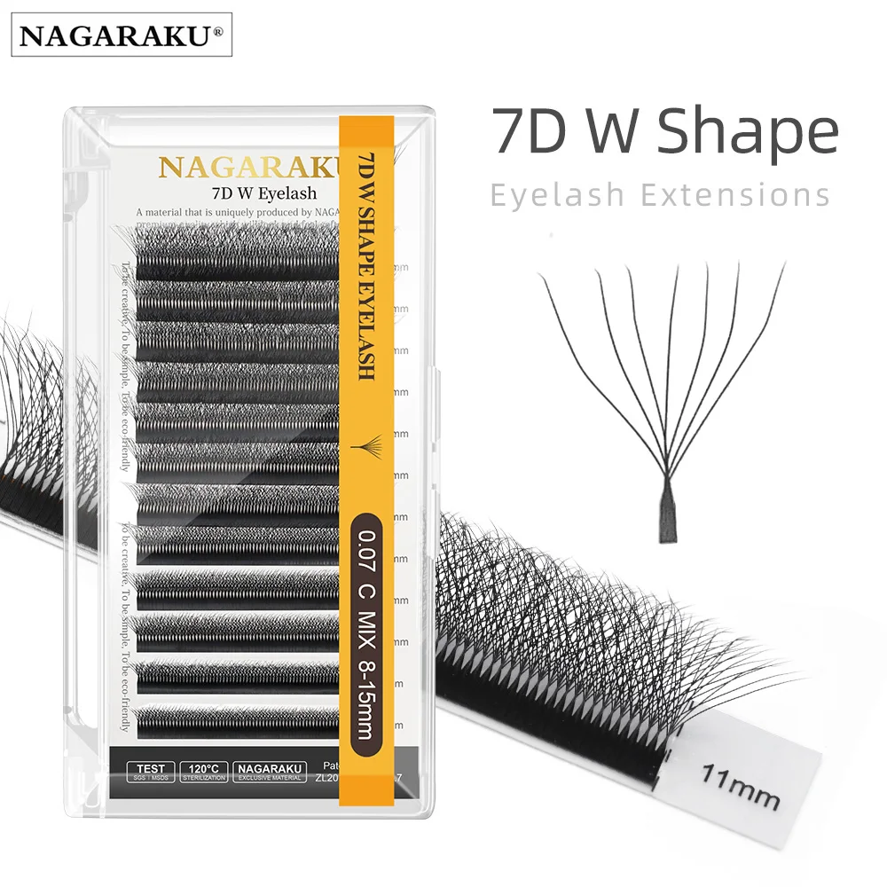 NAGARAKU 7D W-Form, vorgefertigte Blumen-Wimpernverlängerung, natürliche, weiche, leichte Wimpern, vollständig dicht, sieben Blätter Image